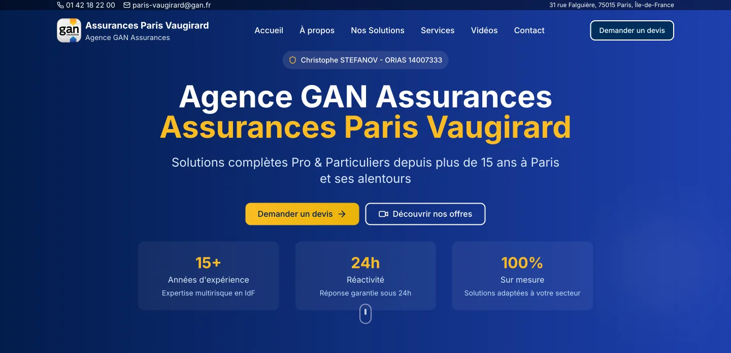 Le site Assurances Paris Vaugirard sur ordinateur.