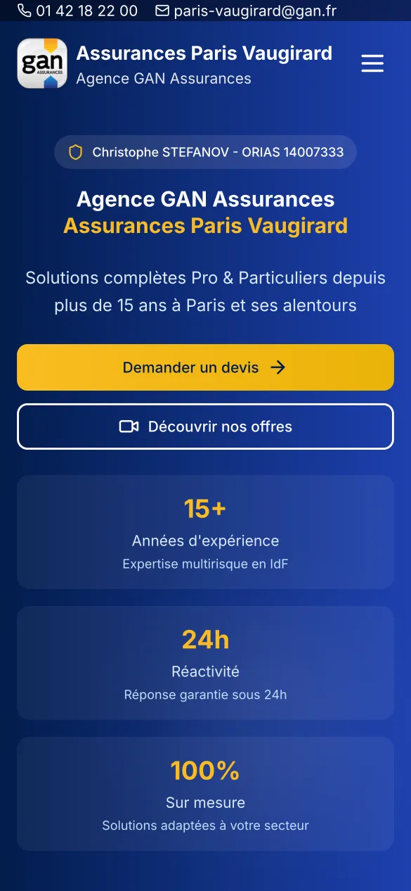 Le site Assurances Paris Vaugirard sur téléphone.