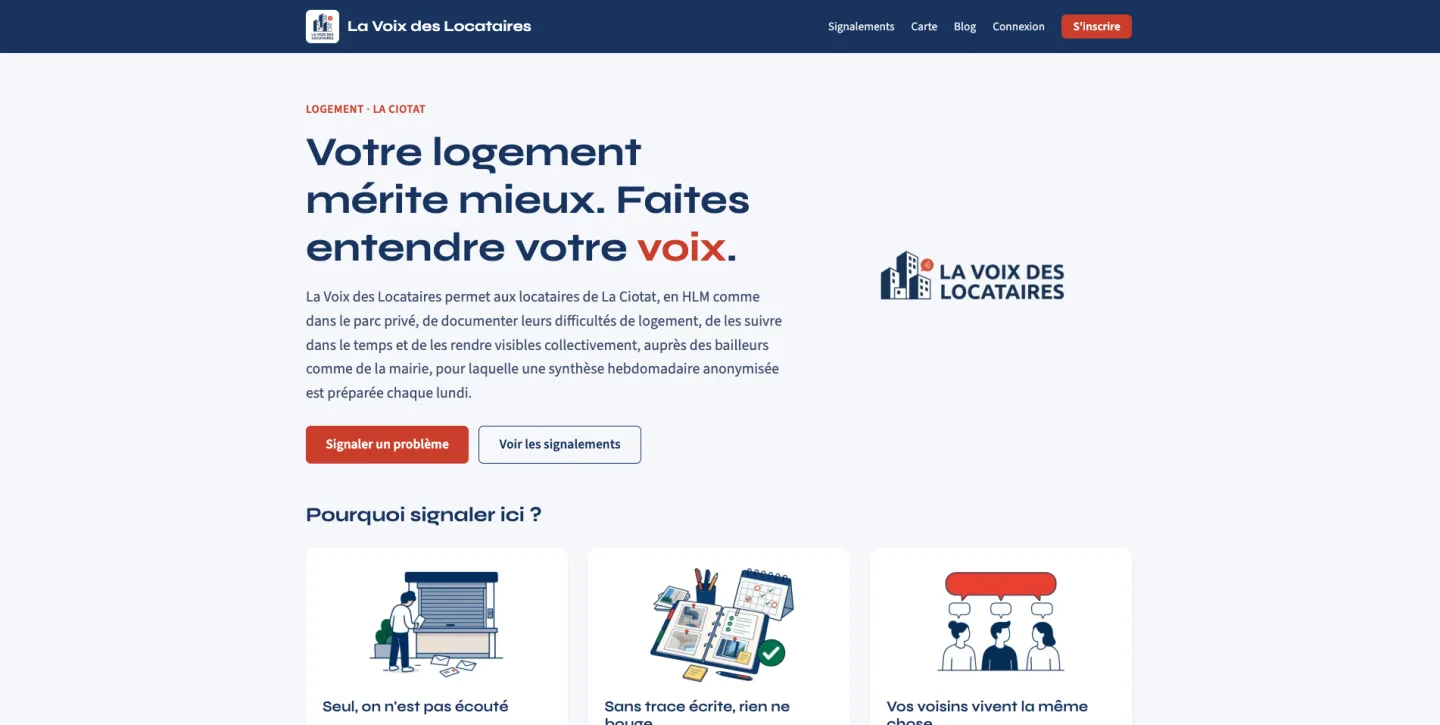 Le site La Voix des Locataires sur ordinateur.