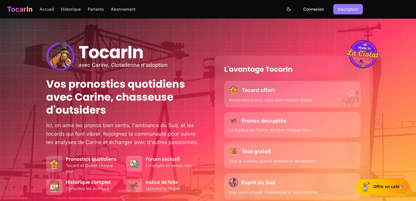 Le site TocarIn sur ordinateur.