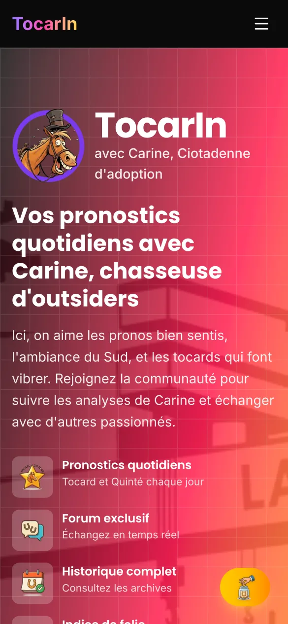 Le site TocarIn sur téléphone.